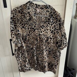 White Stag Animal Print Blouse - Black and Tan